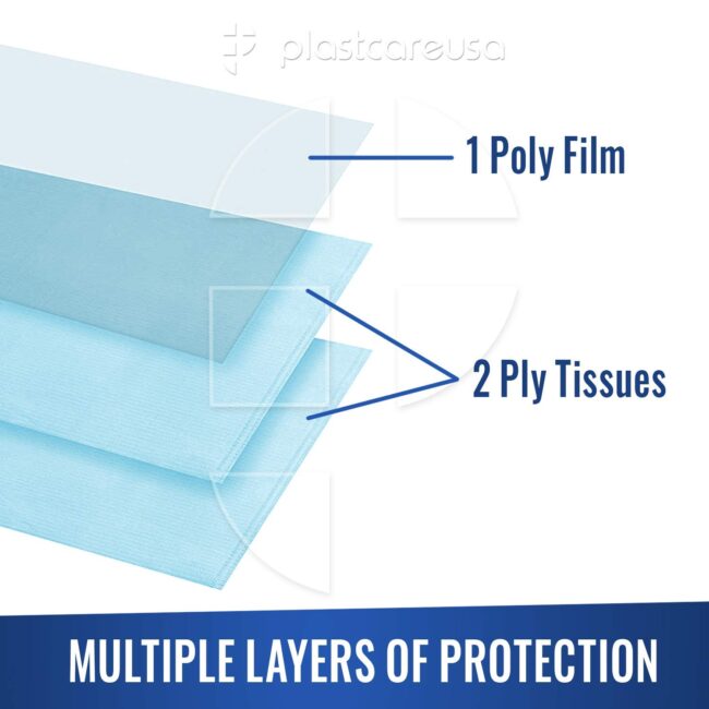 3-Ply 13" x 18" Disposable Waterproof Patient Bibs - Blue