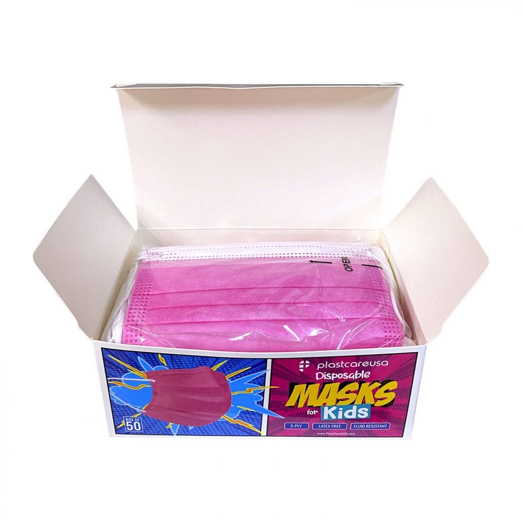 Kids 3-Ply Surgical Face Masks – Pink