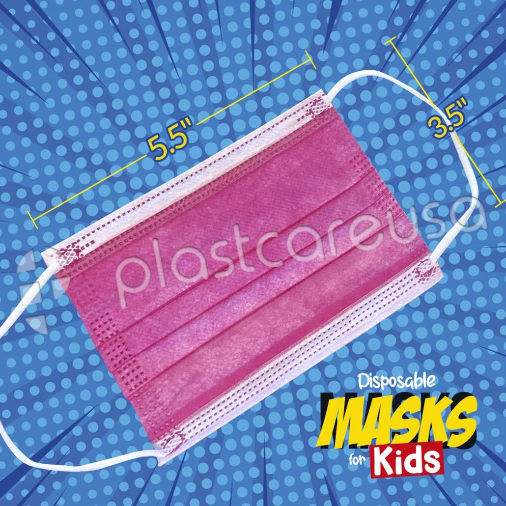 Kids 3-Ply Surgical Face Masks - Pink