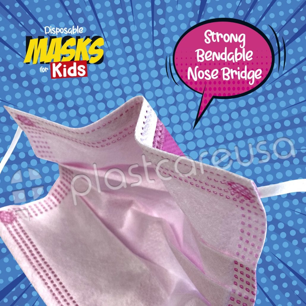 Kids 3-Ply Surgical Face Masks - Pink
