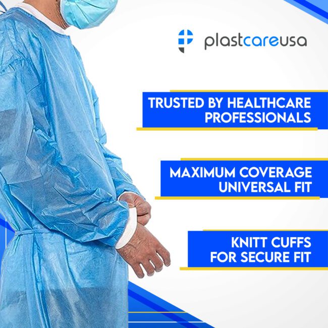 Disposable Isolation Gown (SMS, Knit Cuff)