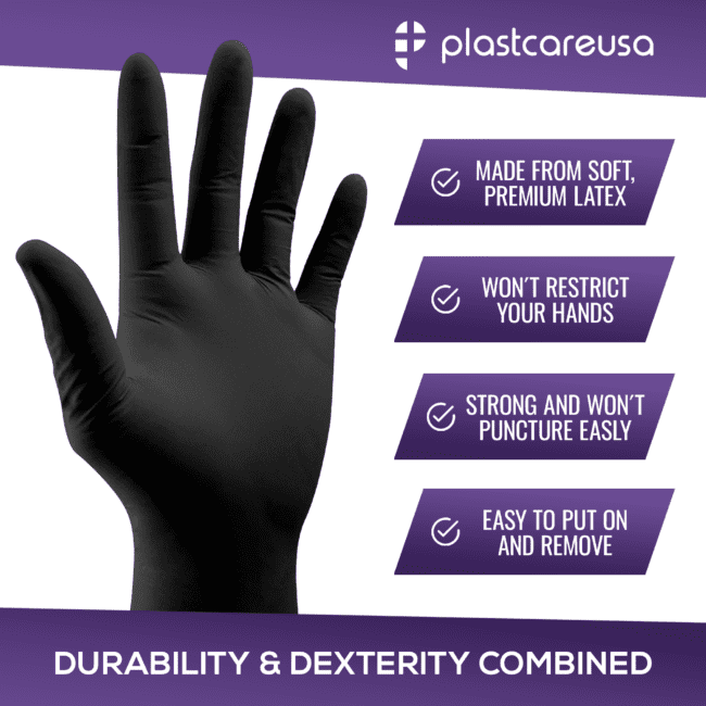 Crow Black Latex Exam Gloves