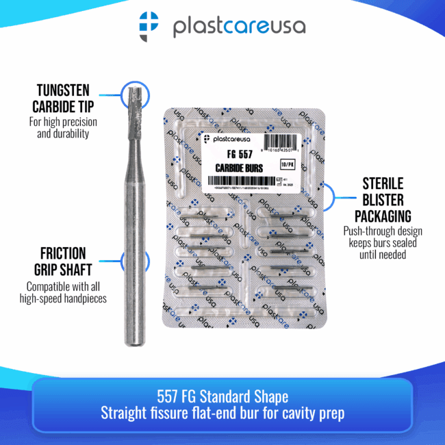 557 Friction Grip Carbide Burs – 100 Pack (10 x 10)