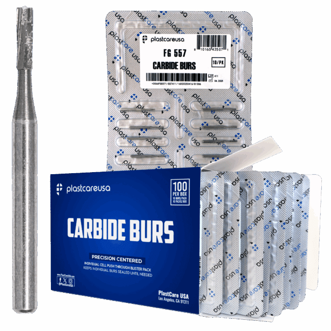 557 Friction Grip Carbide Burs – 100 Pack (10 x 10)