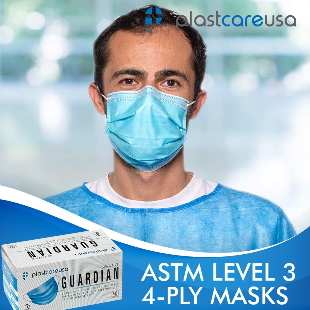 Blue 4-Ply ASTM Level 3 Disposable Surgical Masks