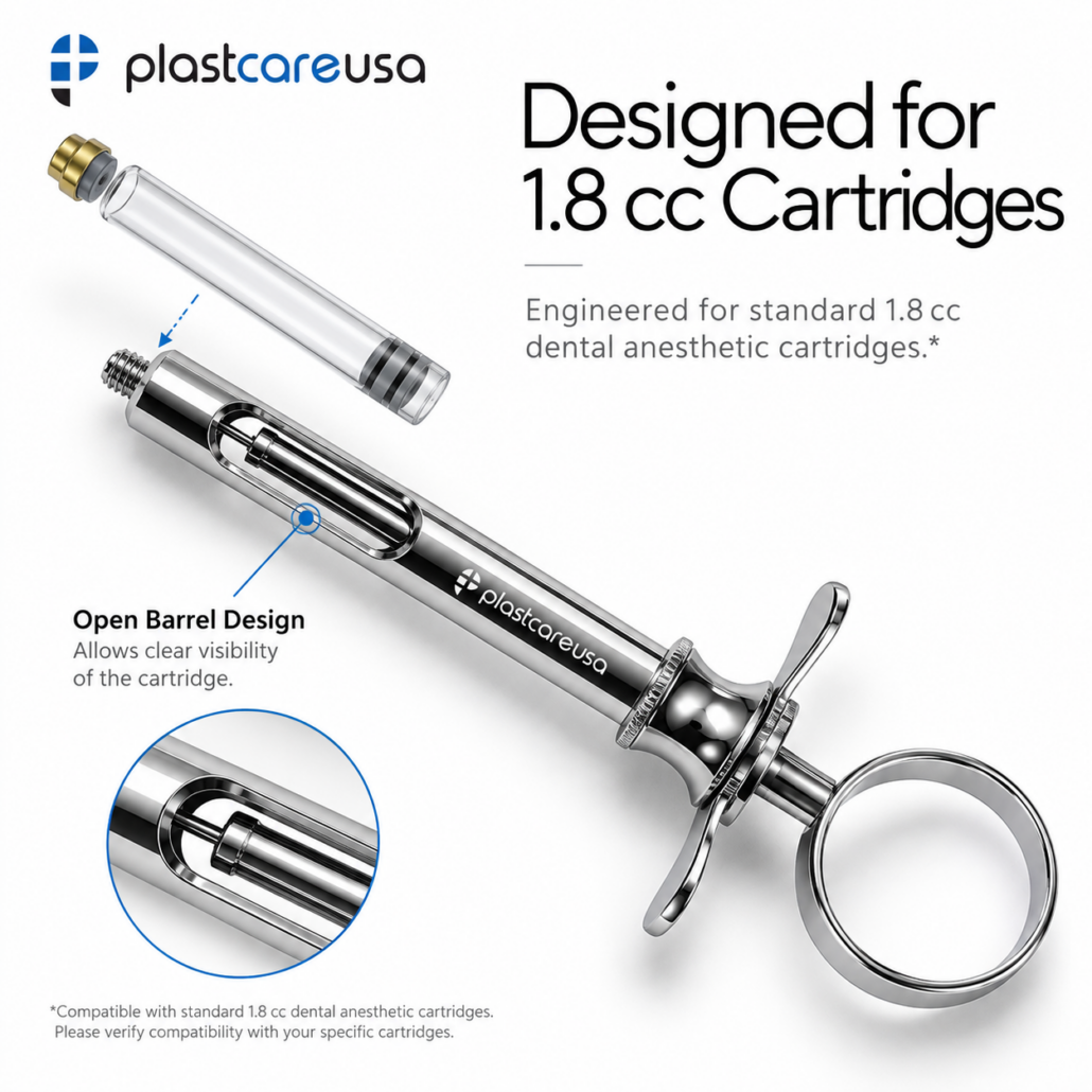 Dental injection syringe for anesthetic cartridges